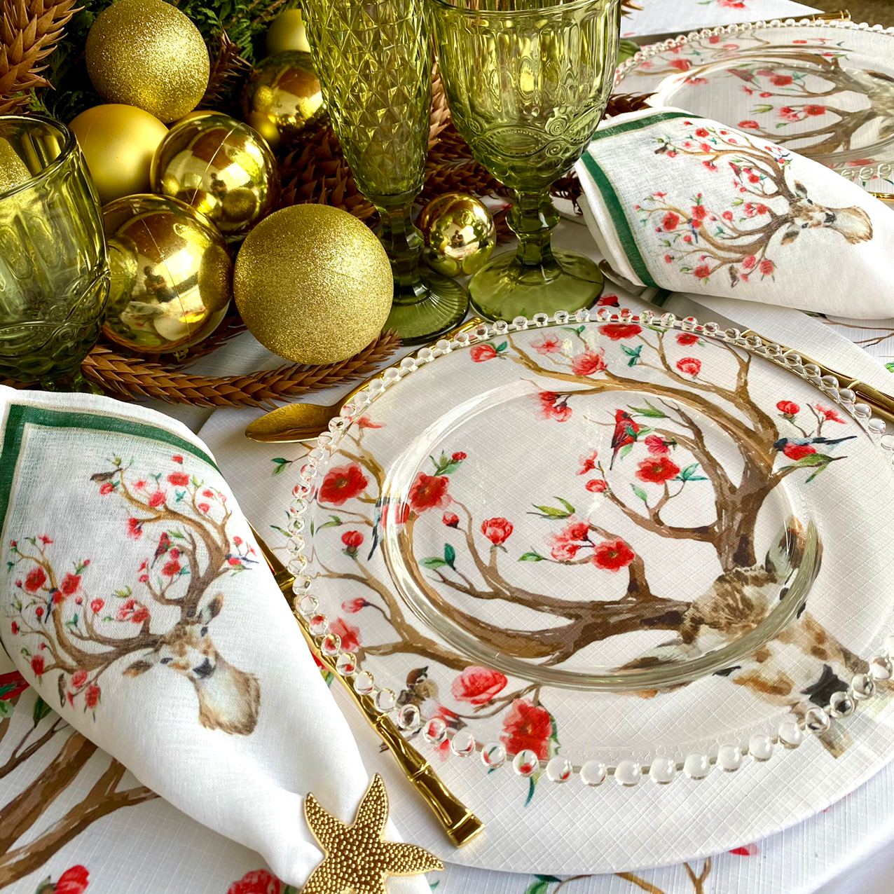 Toalha de Lavabo Natal Alce e Floral