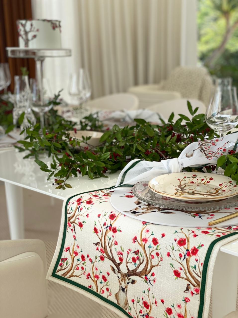 Toalha de Lavabo Natal Alce e Floral