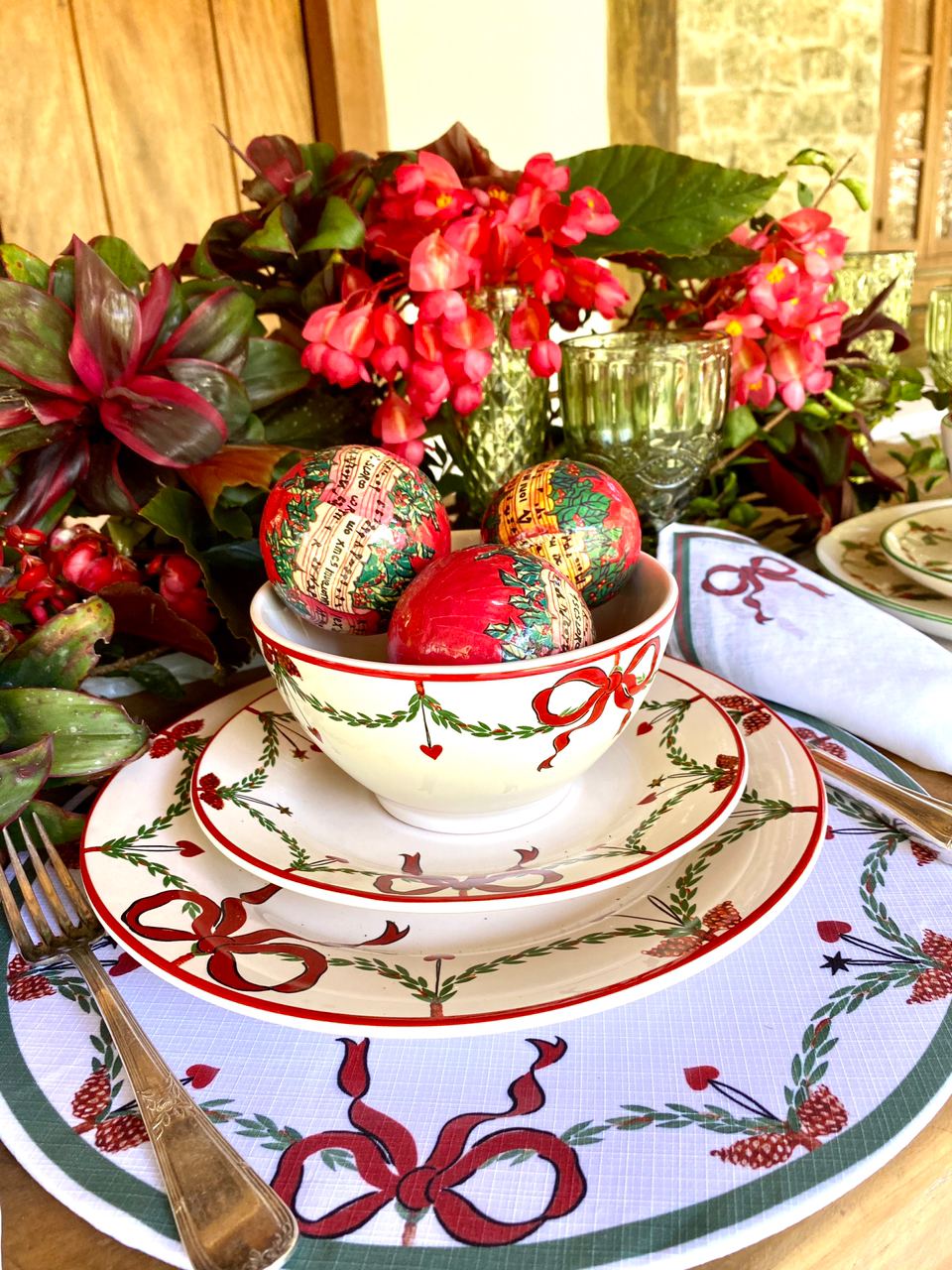 Porta Vinho - Natal Guirlanda com Laços