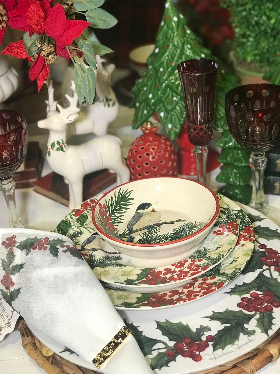 Capa de Almofada Quadrada Natal Azevinha