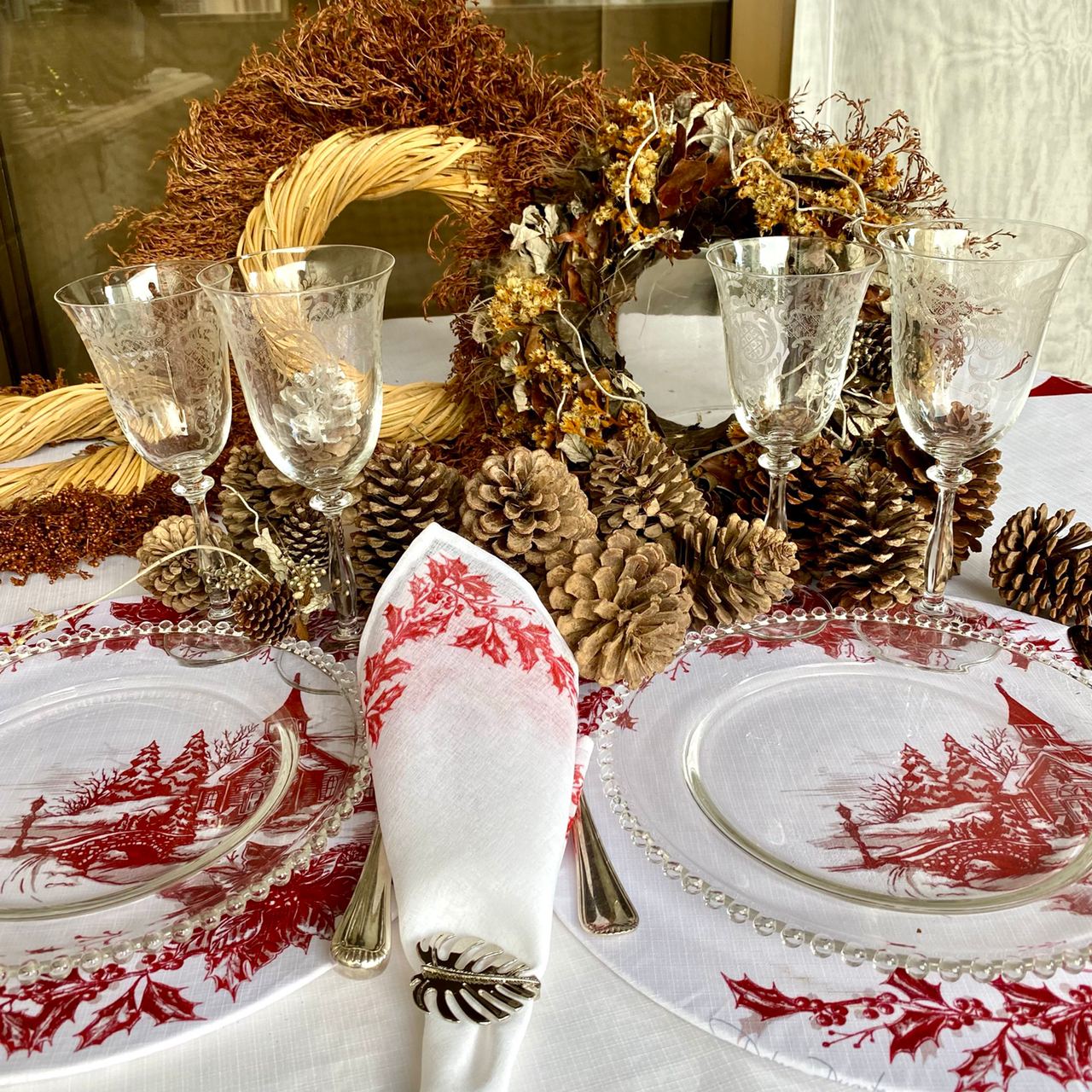 Capa de Almofada Quadrada Cenas de Natal Vermelho