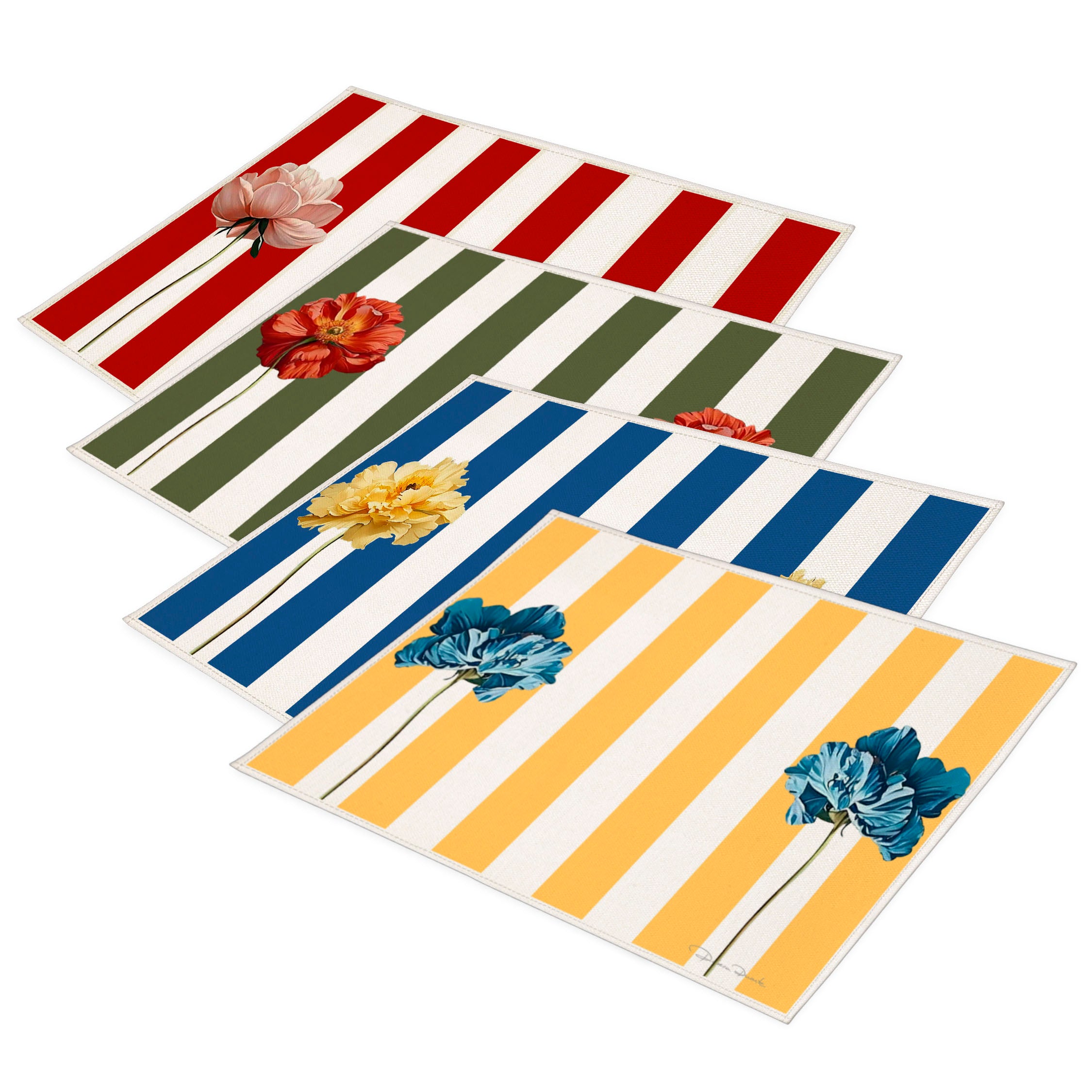 Jogo Americano Azul listras com Papoulas