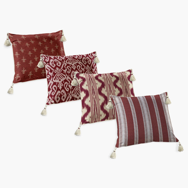 Kit 4 Capas de Almofadas Quadradas Combinadas Ikats Bordô