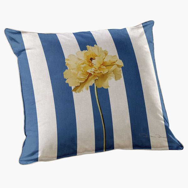 Capa de Almofada Quadrada Azul Listras com Papoulas