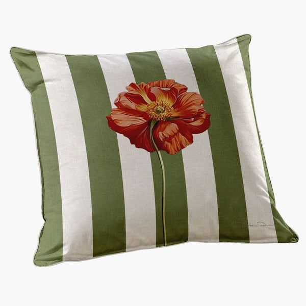 Capa de Almofada Quadrada Verde Listras com Papoulas