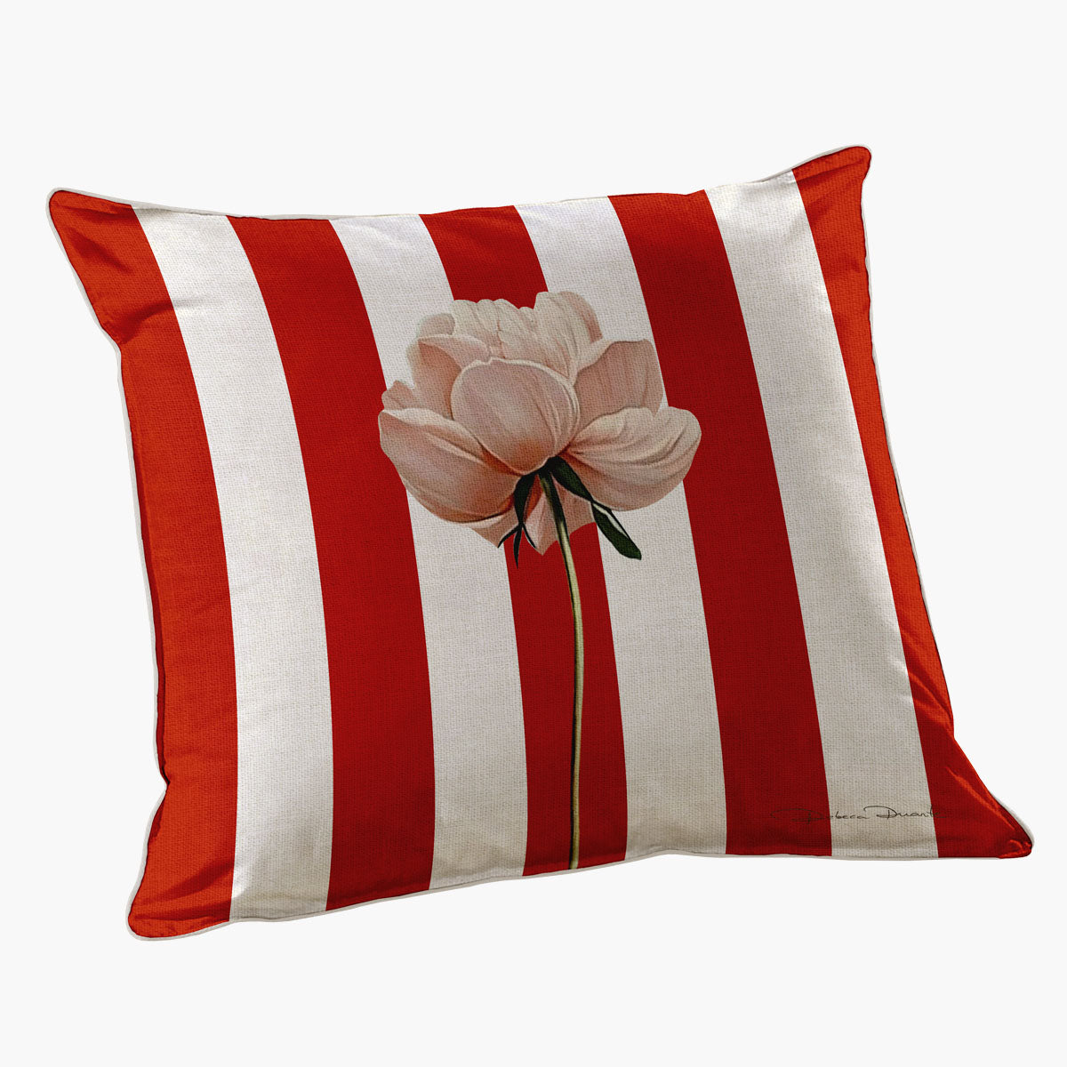 Capa de Almofada Quadrada Verde Listras com Papoulas