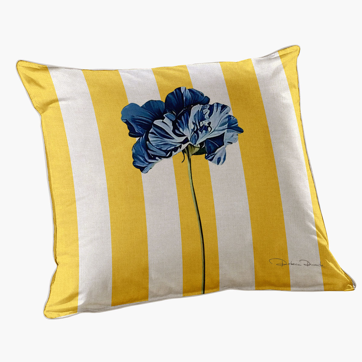 Capa de Almofada Quadrada Verde Listras com Papoulas