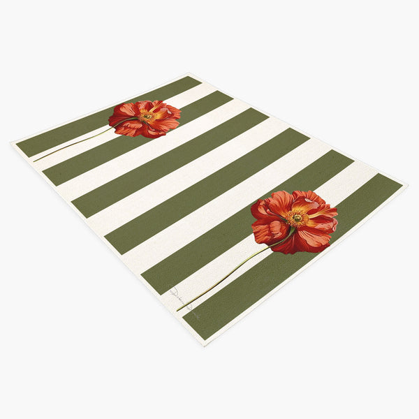 Jogo Americano Verde listras com Papoulas