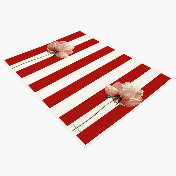 Jogo Americano Vermelho listras com Papoulas