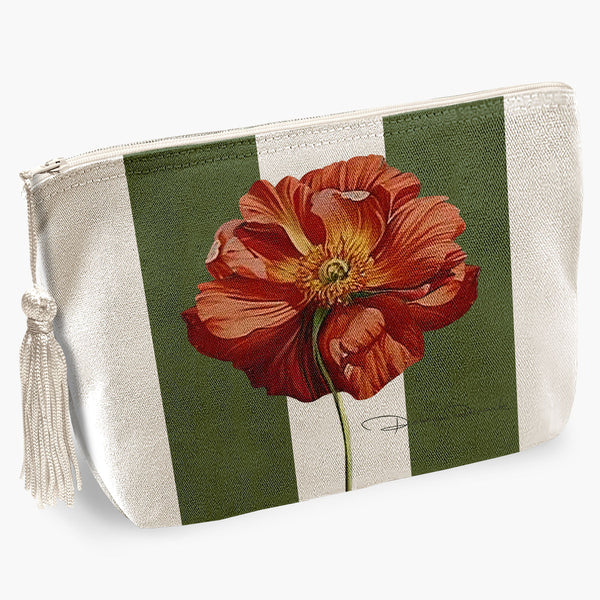 Necessaire Verde Listras com Papoulas