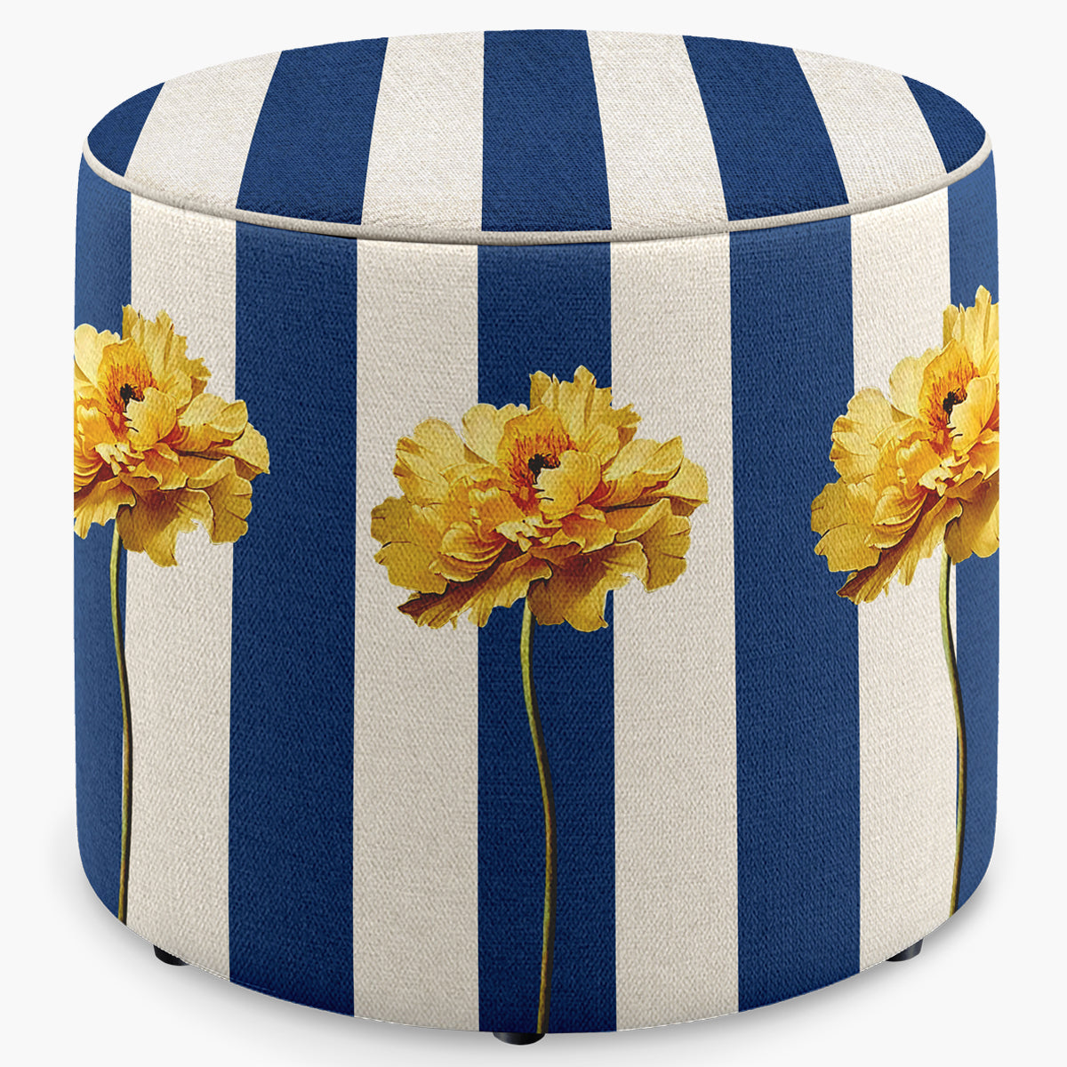 Puff Redondo Xadrez Listras com Papoulas