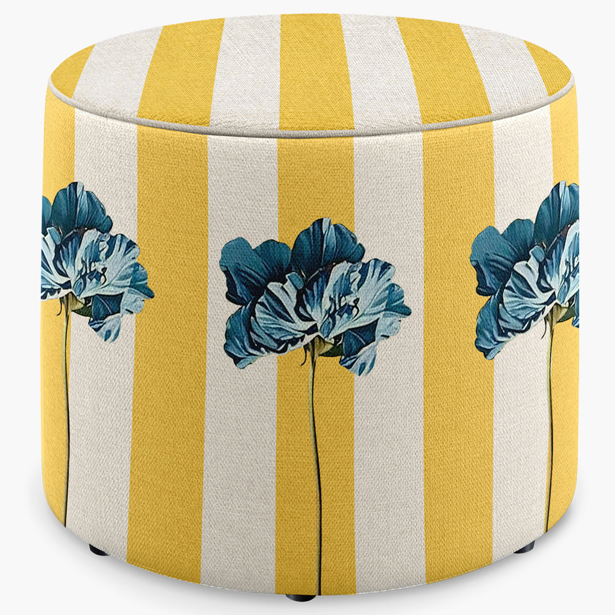 Puff Redondo Xadrez Listras com Papoulas