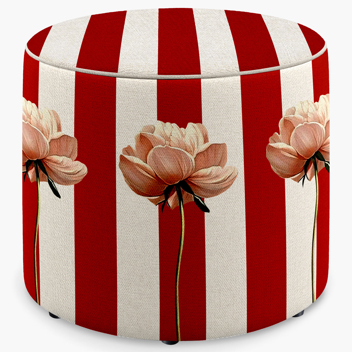 Puff Redondo Xadrez Listras com Papoulas