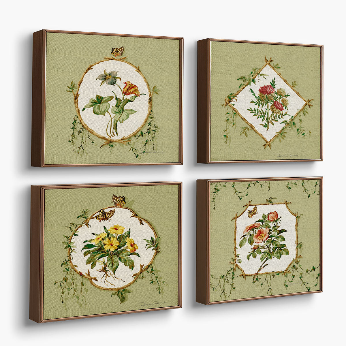 kit 4 Quadros Decorativos Floral Heras (20x20)