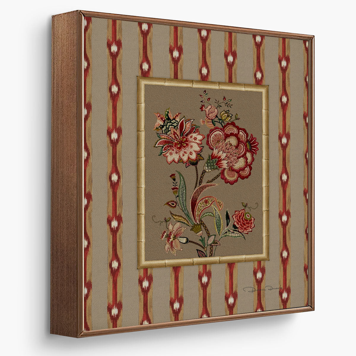 Kit 3 Quadros Flores Bordadas Ikat Solari