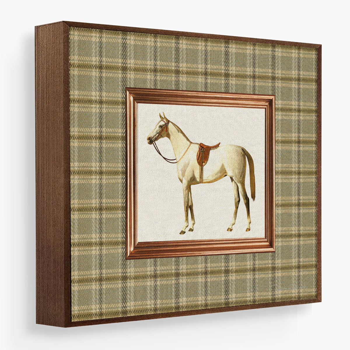 Quadro Decorativo Cavalo Com Xadrez - Moldura de Madeira