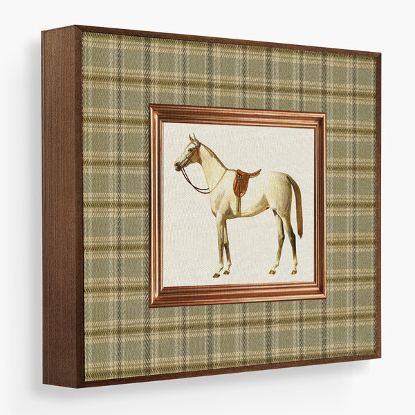 Quadro Decorativo Cavalo Com Xadrez - Moldura de Madeira