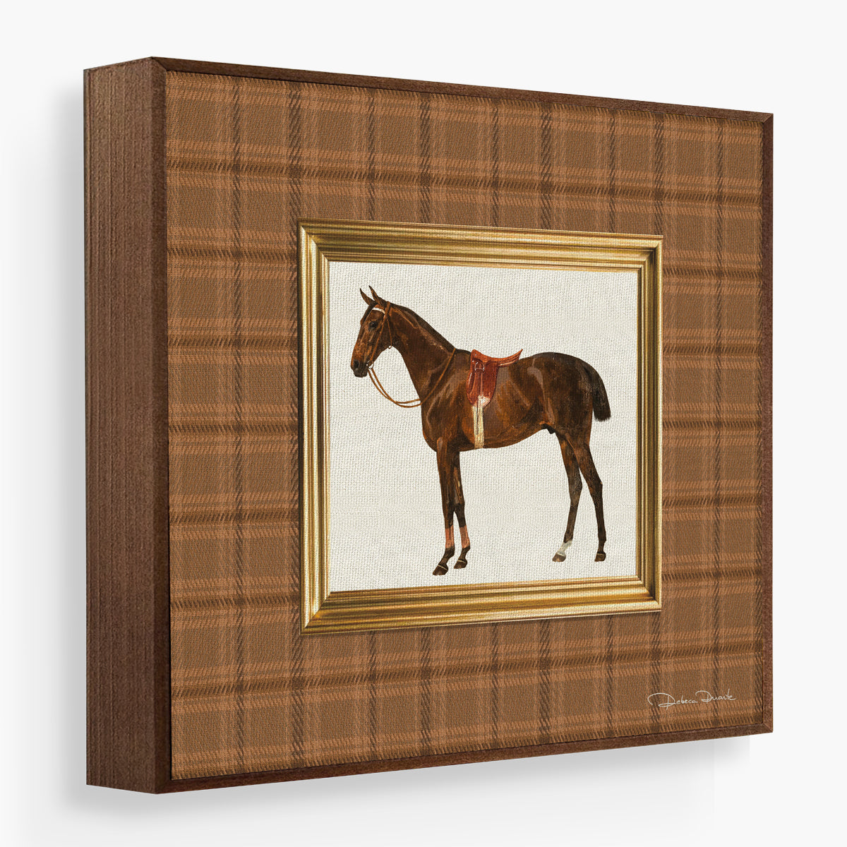 Quadro Decorativo Cavalo Com Xadrez - Moldura de Madeira