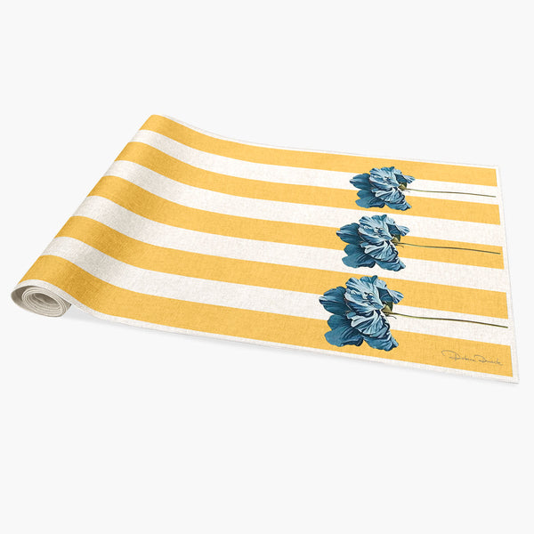 Trilho de Mesa Amarelo Listras com Papoulas