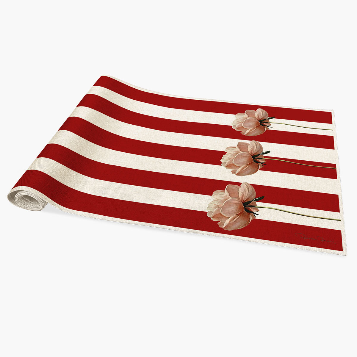 Trilho de Mesa Vermelho Listras com Papoulas