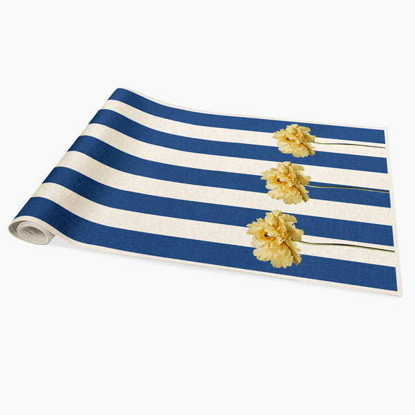 Trilho de Mesa Azul Listras com Papoulas