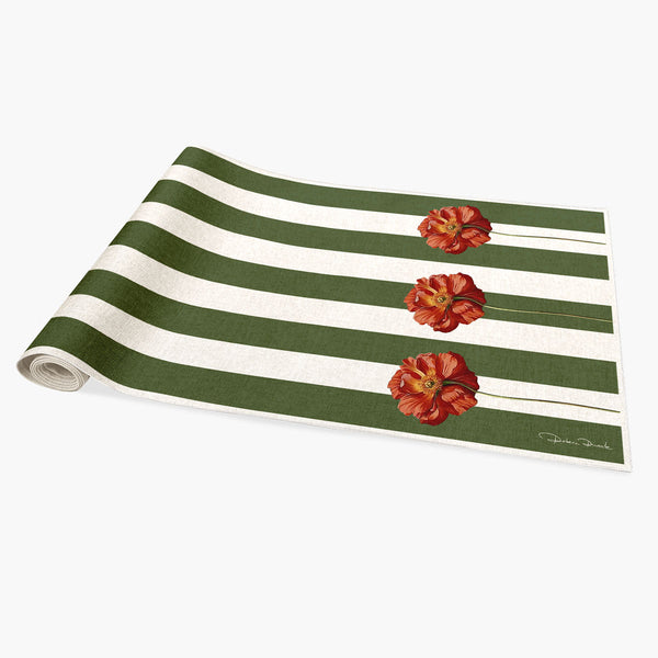 Trilho de Mesa Verde Listras com Papoulas