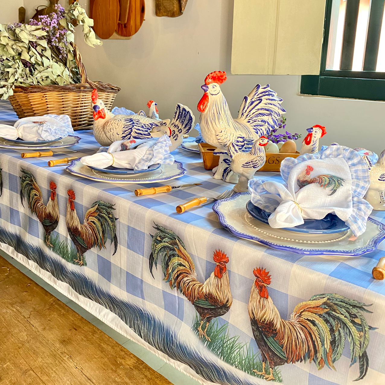 Avental de cozinha Galo Xadrez Azul - Rebeca Duarte Home