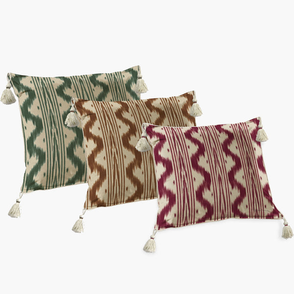 Capas de Almofadas Quadradas Ikat Khiva Bordô Com Pingentes