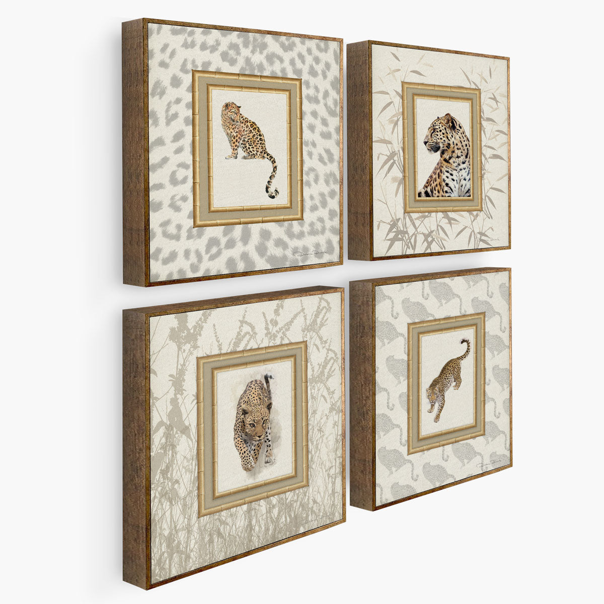 Quadro Kit - Onça - 4 unidades - Moldura de Madeira