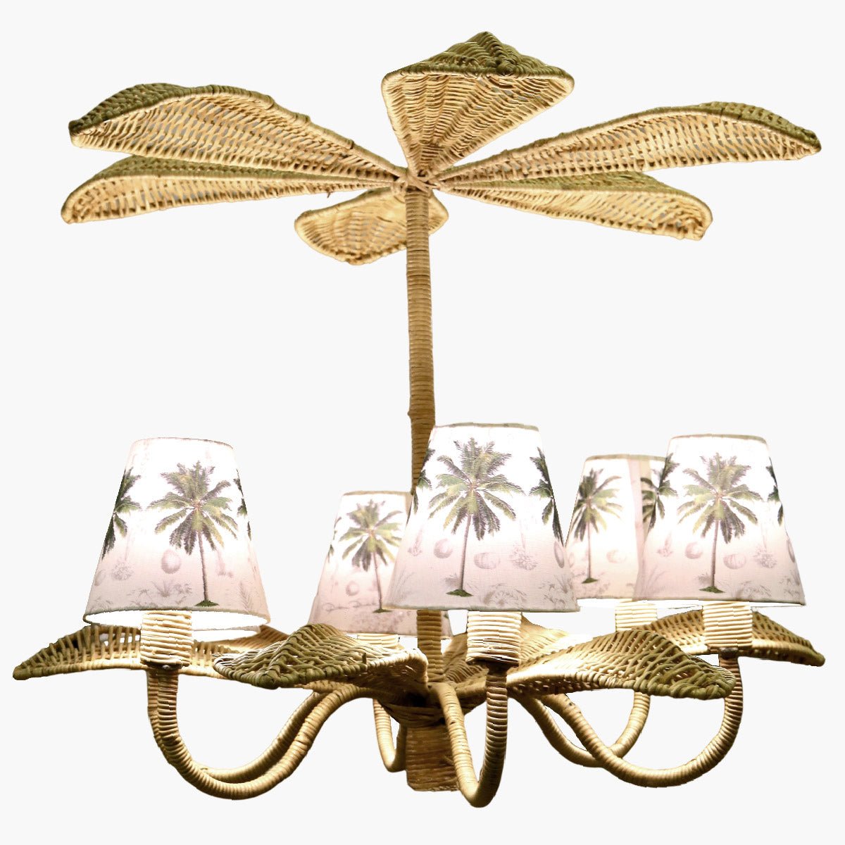 Lustre Pétalas - Junco Natural Com 6 Mini Cúpulas em Tecido - Rebeca Duarte Home