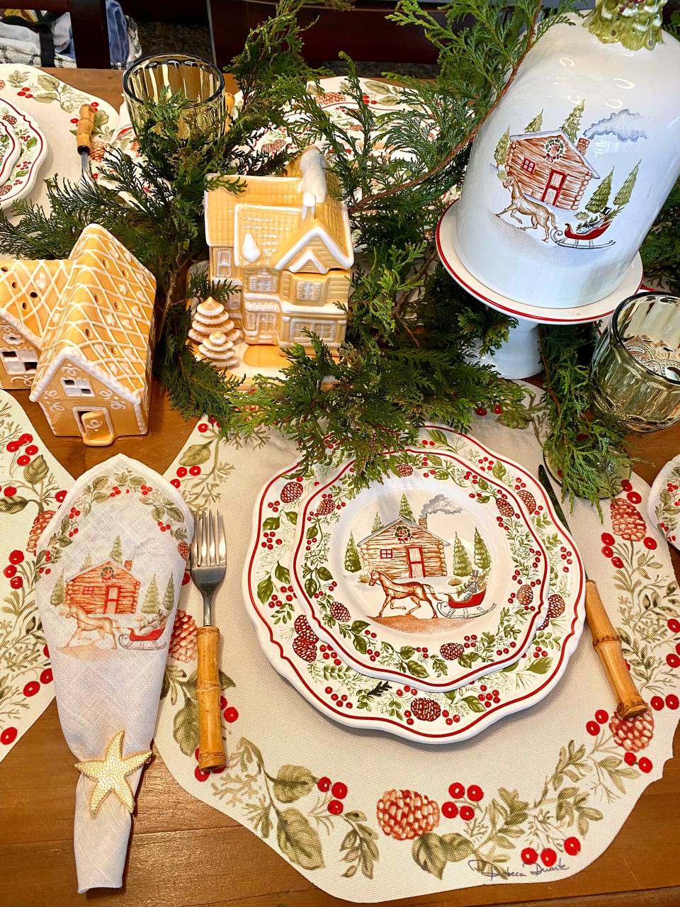 Jogo Americano Natal Casinha de Madeira