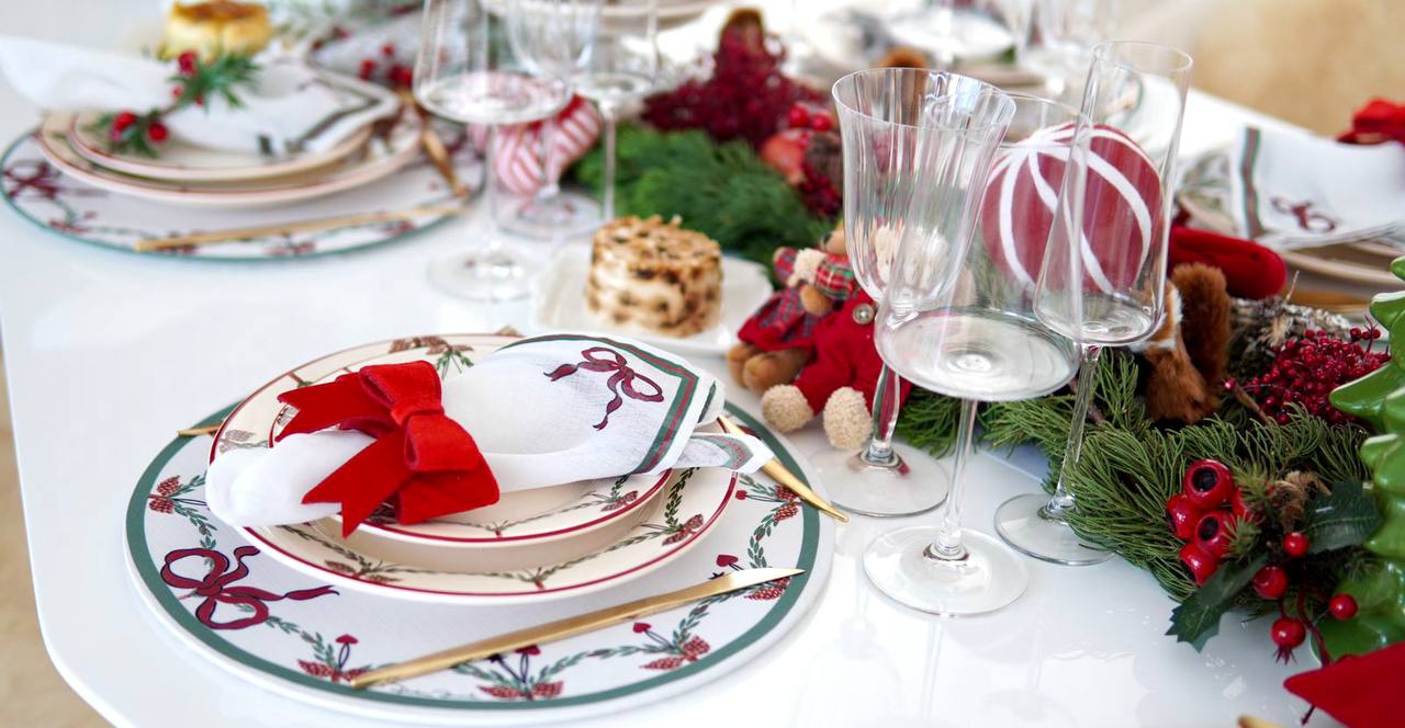 Toalha de Mesa Quadrada  - Natal Guirlanda com Laços