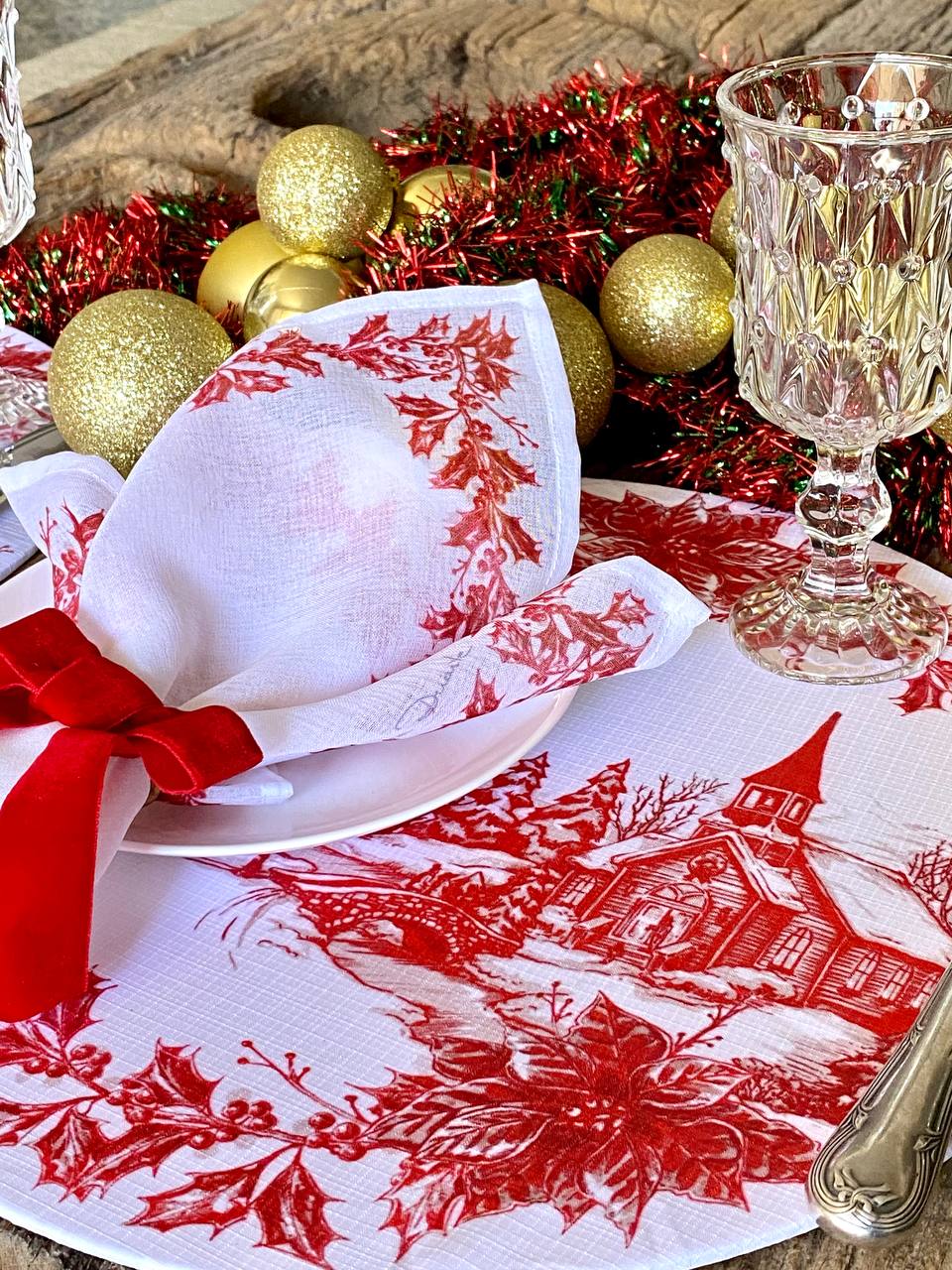 Capa de Almofada Quadrada Cenas de Natal Vermelho