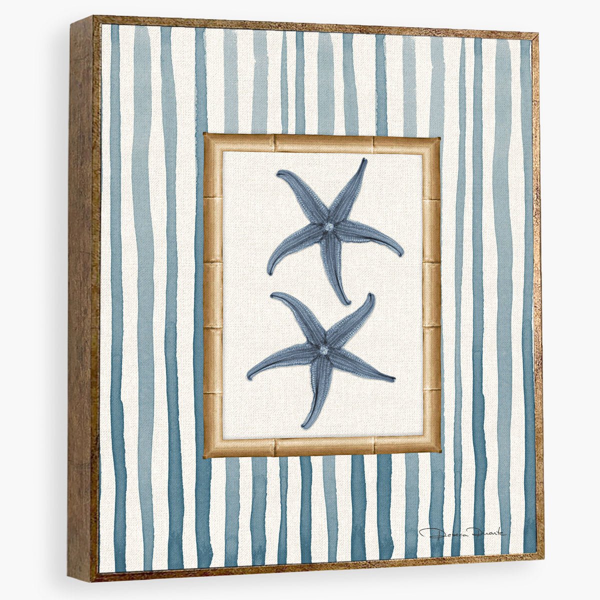 Quadro Decorativo Coral Azul - estrela - Moldura de Madeira - Rebeca Duarte Home