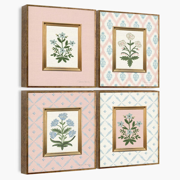 Quadro Kit - Buque Floral com Gravataria - 4 unidades - Moldura de Madeira - Rebeca Duarte Home