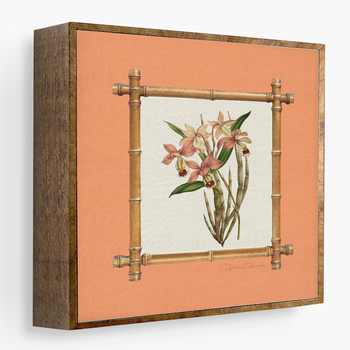 Quadro Orquídea com Moldura - Fundo Laranja (20x20) - Rebeca Duarte Home