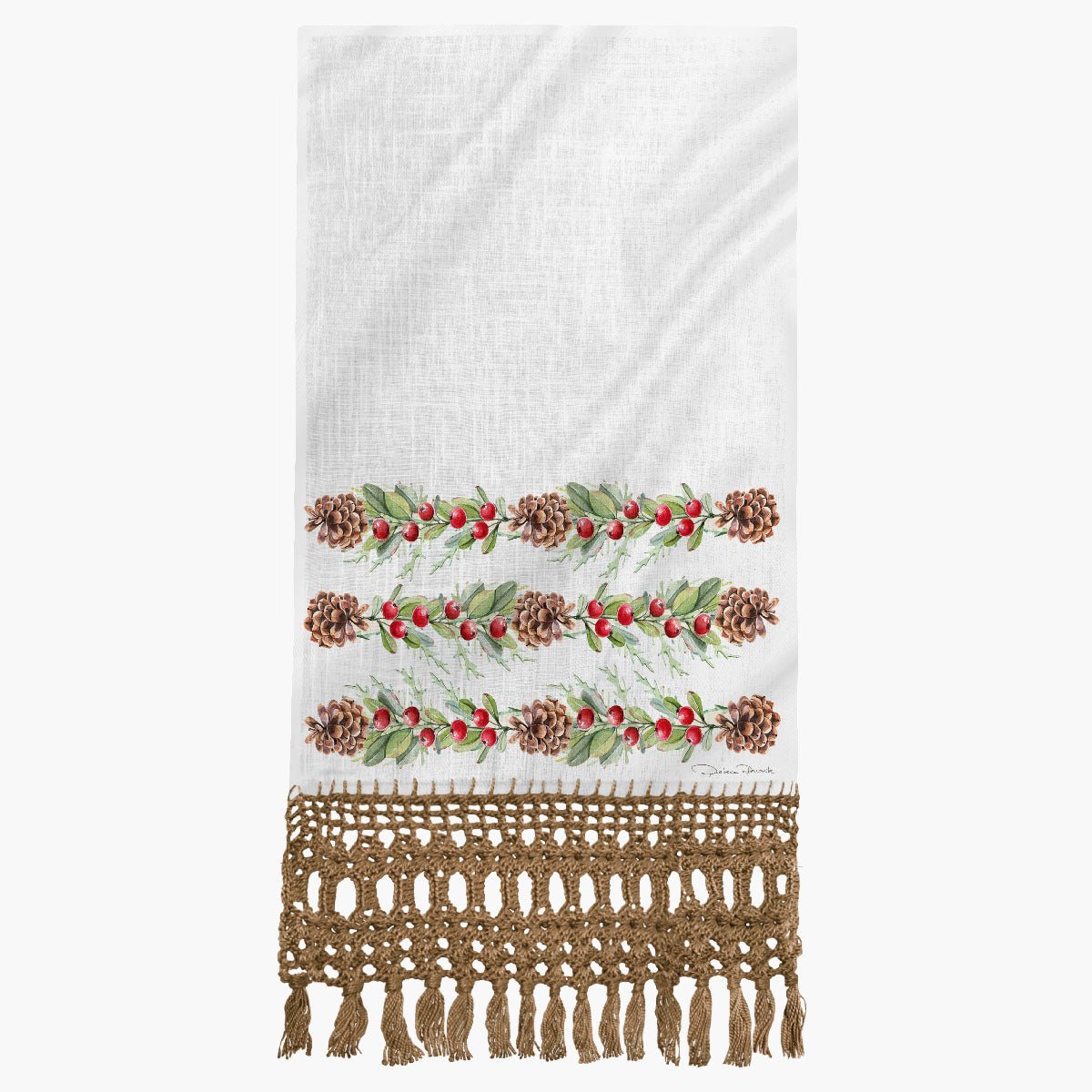 Toalha de Lavabo Pinho, Cereja e Guirlanda - Rebeca Duarte Home