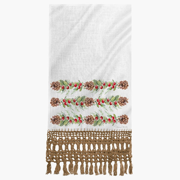 Toalha de Lavabo Pinho, Cereja e Guirlanda - Rebeca Duarte Home