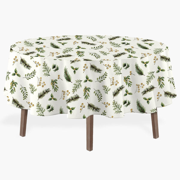 Toalha de Mesa Azevinho Verde e Dourado - Rebeca Duarte Home