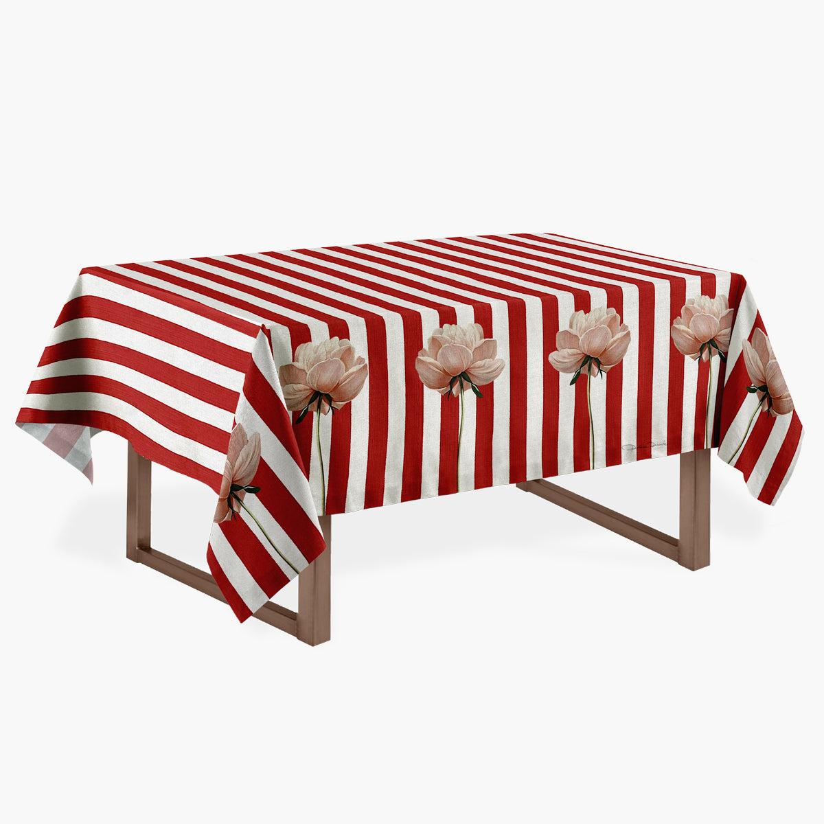 Toalha de mesa Vermelha Listras com Papoulas