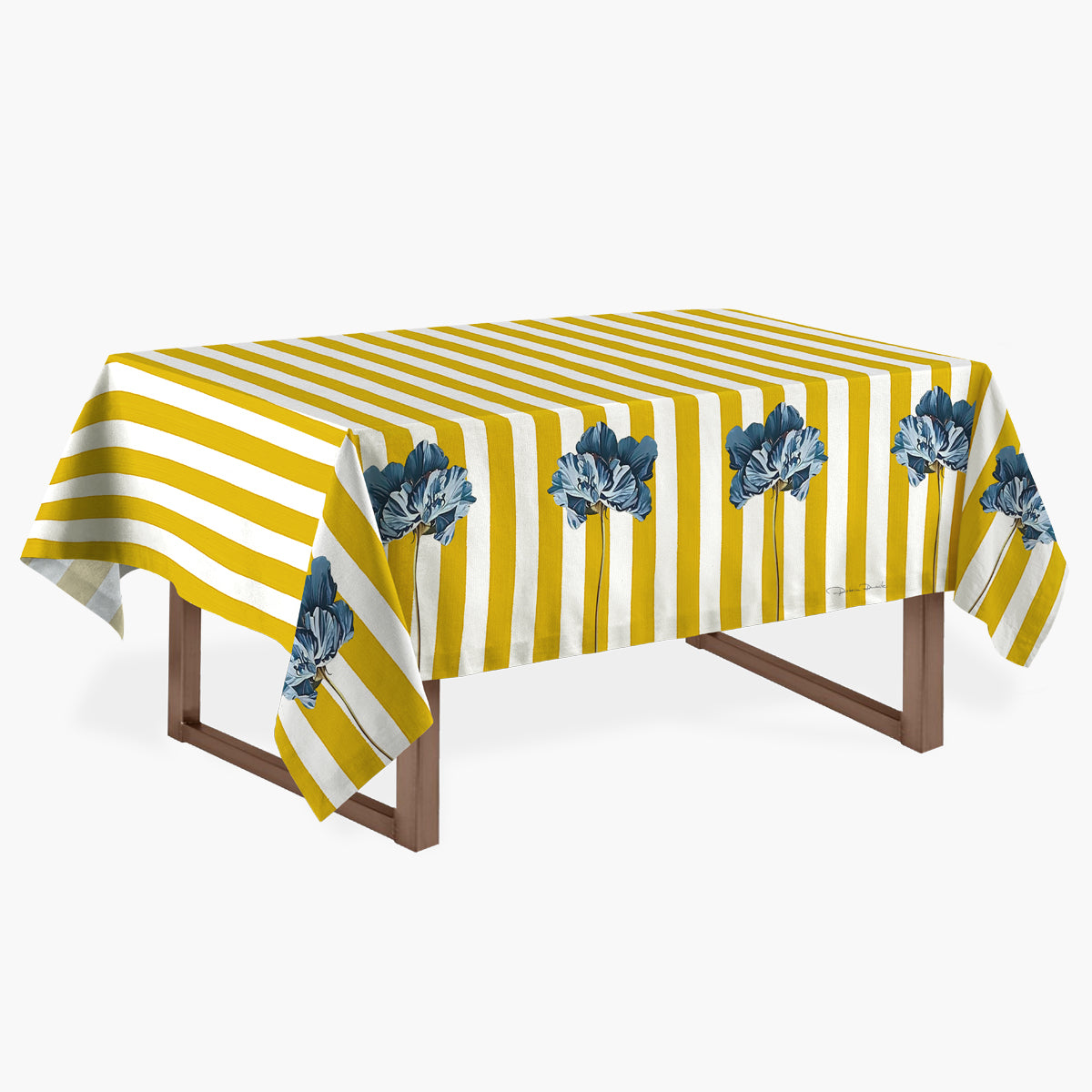Toalha de mesa Amarela Listras com Papoulas