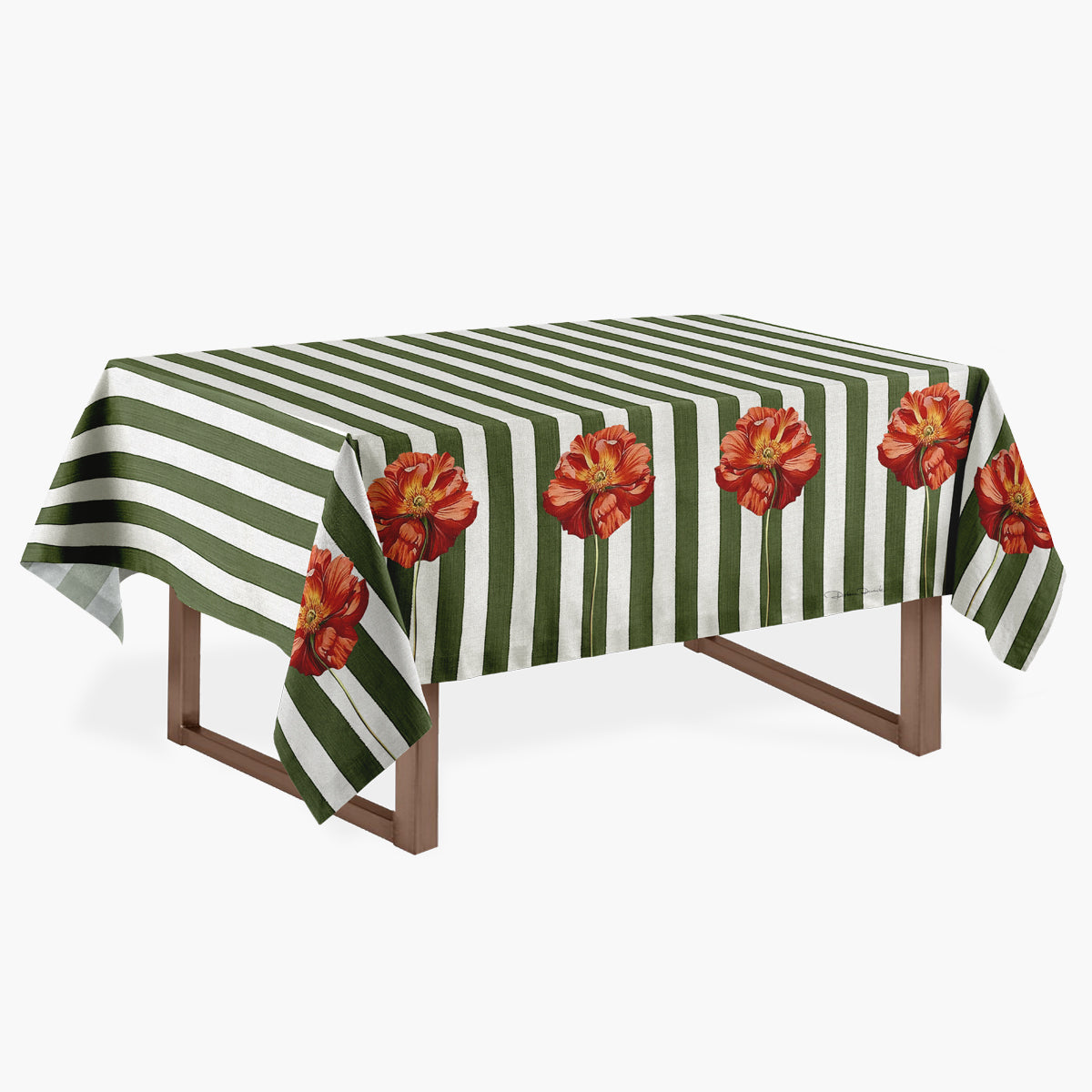 Toalha de mesa Verde Listras com Papoulas